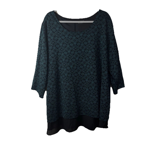 Catherines 3X Beautiful Hunter Green Lace Lined W Stretchy Black Polyester Top - Picture 1 of 9